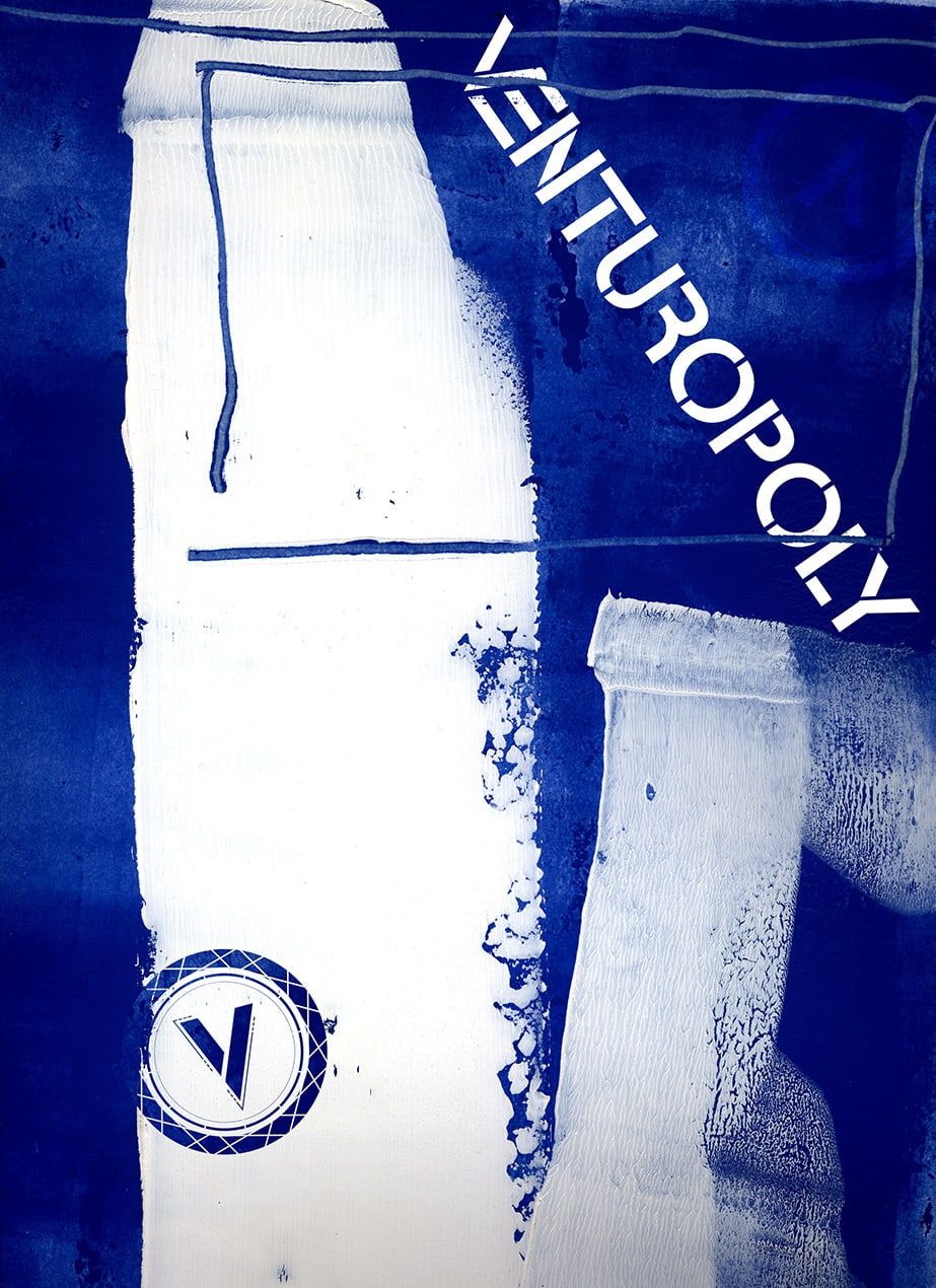 Venturopoly painted in white across deep blue, with the V mark